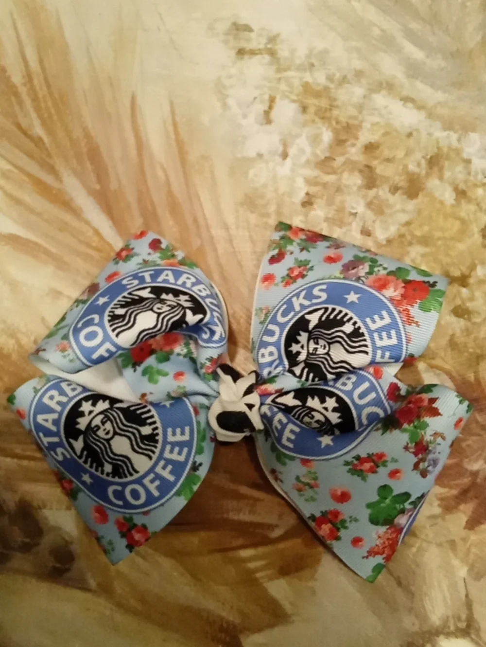 Flower & Starbucks Print Bow